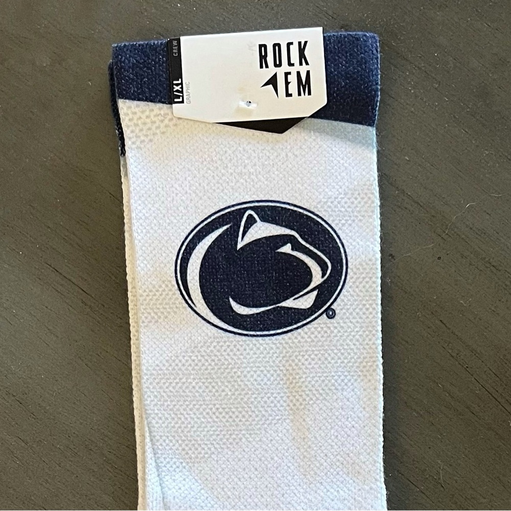 NEW Rock 'EM Penn State Navy Blue White Nittany Lion PSU We Are Socks L XL 9-13 - Picture 2 of 5